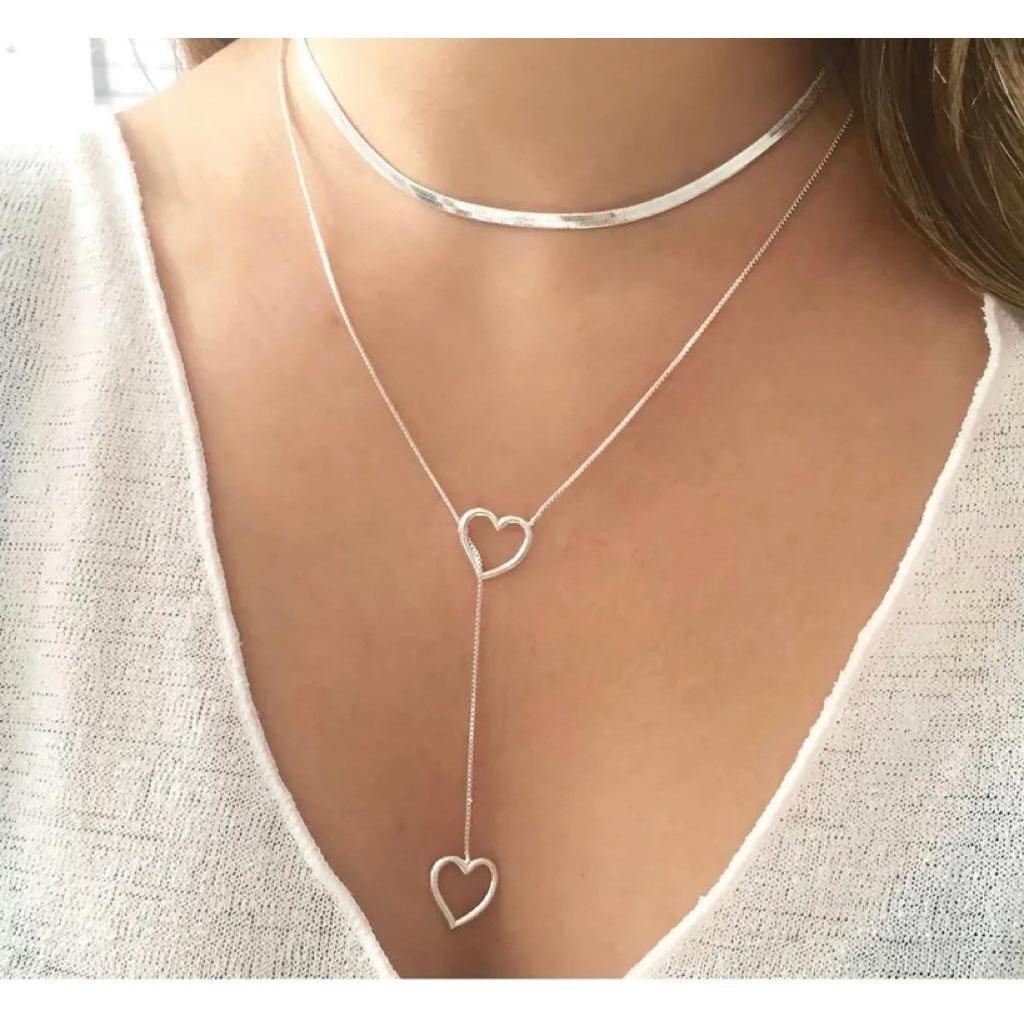 Colar Gravatinha  Coração Folheado Prata 925 em Oferta na Shopee