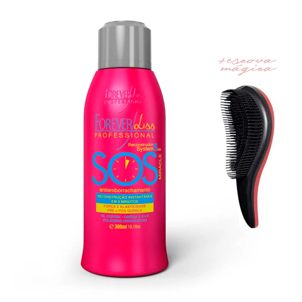 Máscara Cabelo Elástico SOS Forever Liss 300ml + Escova Mágica