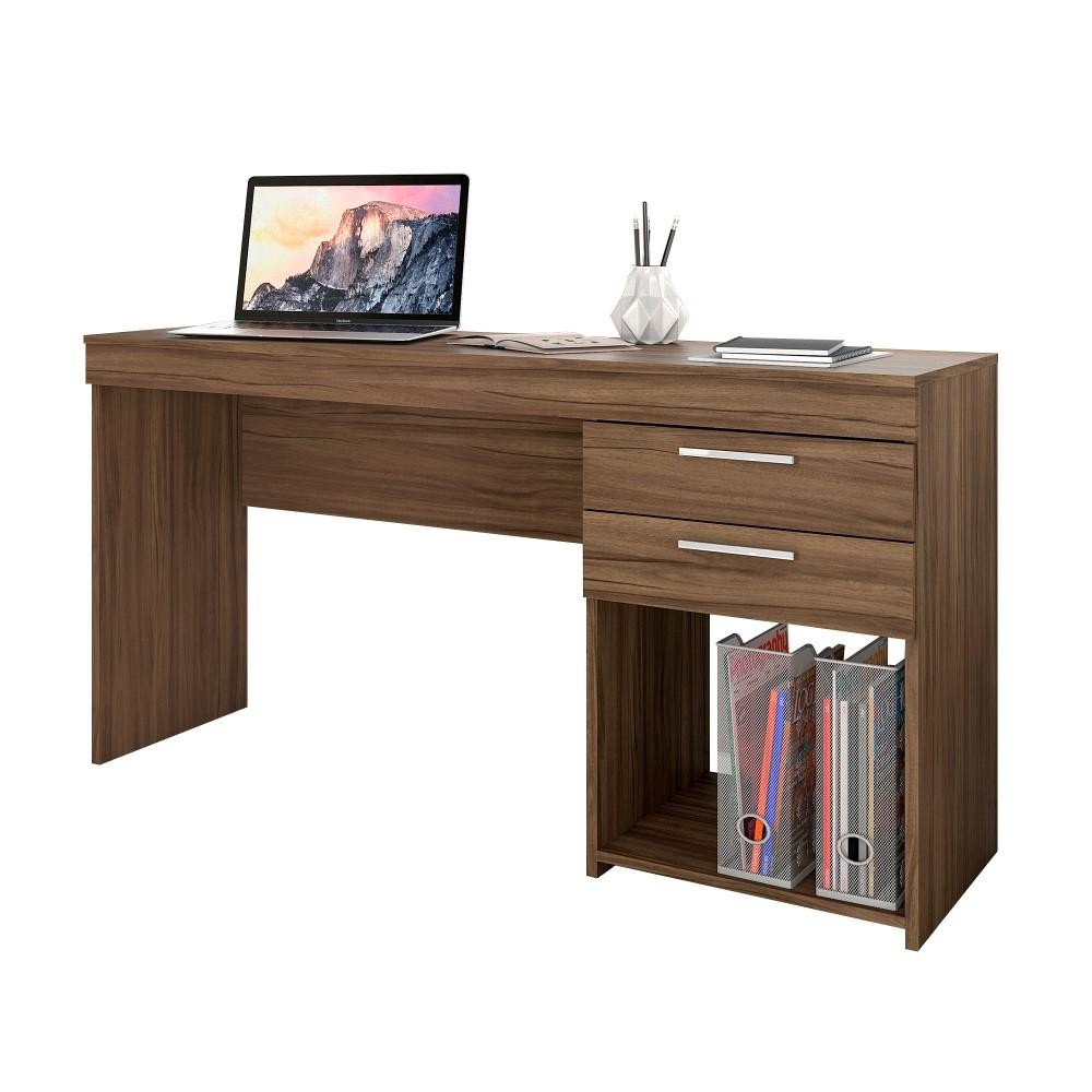 Mesa Para Computador Escrivaninha Home Office Estudos 2 Gavetas 1 Nicho Escritório Marrom Escuro