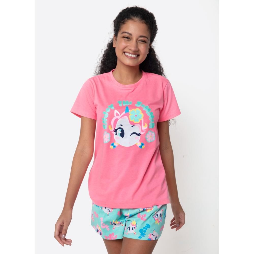Pijama Manga Curta Algodão Feminino Unicórnio Aloha - Puket - Women Clothes