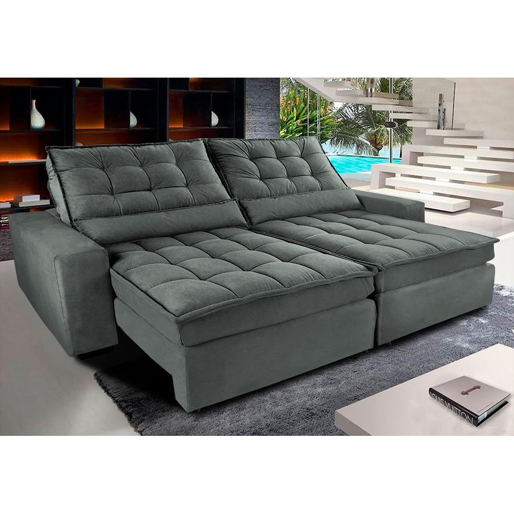 Sofá Retrátil e Reclinável com Molas Ensacadas Cama inBox Gold 2,52m Tecido Suede Velusoft Cinza em Oferta na Shopee