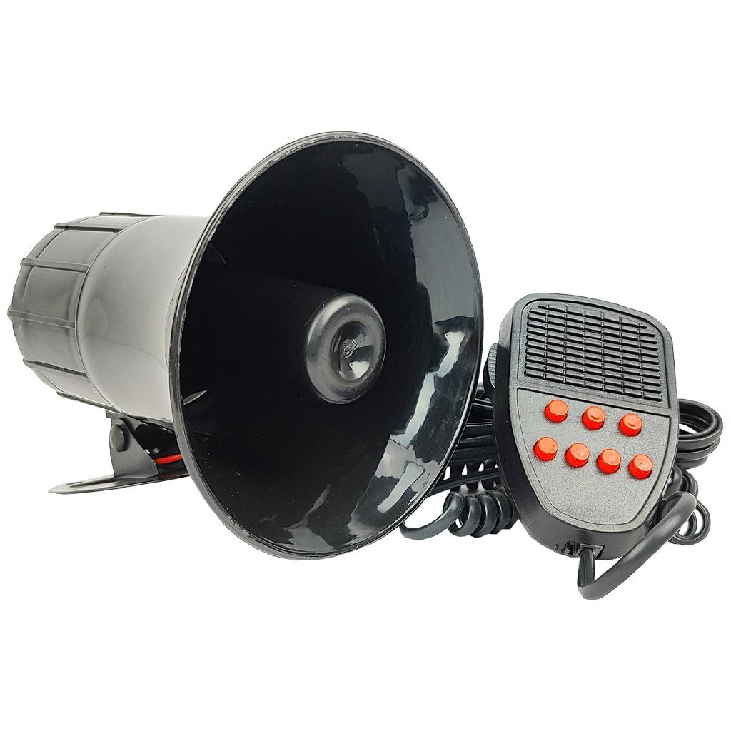 Sirene Megafone Alarme Alto Falante 7 Tons Microfone Escola Empresas 12V Som Policia Moto