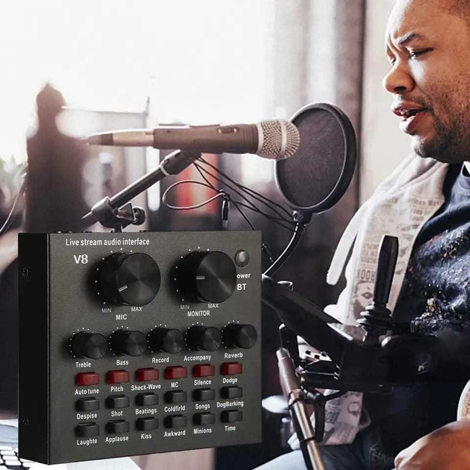 Mesa de Som V8 Placa De Som Externa Ao Vivo Mini Placa Mixagem Live Streamer Youtuber mtv8 em Oferta na Shopee