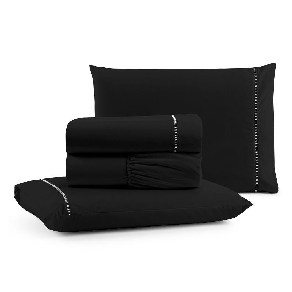 Jogo Cama Lençol Bali Casal Padrão Percal 180 Fios 100% Algodão Ponto Palito 4 Peças - Preto em Oferta na Shopee