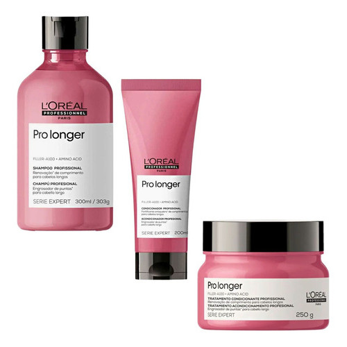 Shampoo 300ml Condicionador 200ml e Máscara 250g Loreal Pro Longer