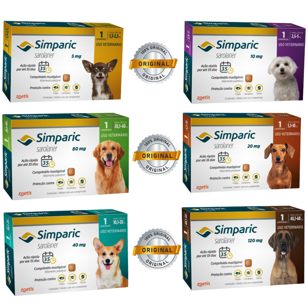 Antipulgas e Carrapatos Simparic para Cães - Proteção Eficaz contra Pulgas e Carrapatos - Disponível em Todos os Tamanhos dentro do anuncio. em Oferta na Shopee