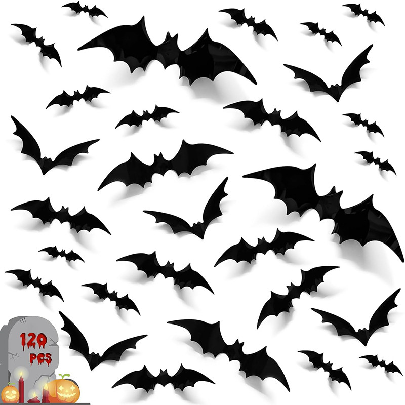 12-60 Pçs Halloween 3D Preto Morcego Adesivos De Parede Casa Quarto Interior DIY Decoração Adereços Assustadores Crianças Festa Favores Decalques Adesivo Janela