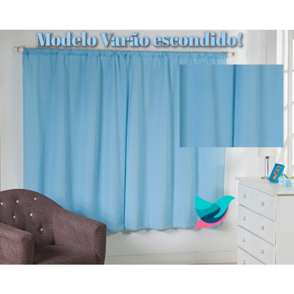 Cortina Azul bebe para Quarto Sala 2m X 1.70m altura cortina Quarto bebe infantil toda azul bebe micropercal
