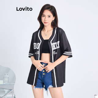 Lovito Blusa casual lisa Padrão Colorblock com botões para mulheres L99ED090 em Oferta na Shopee