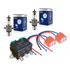 Par Lâmpada H4 100w 90w 12v Rallye Bosch + Soquete + Relé Duplo 500w