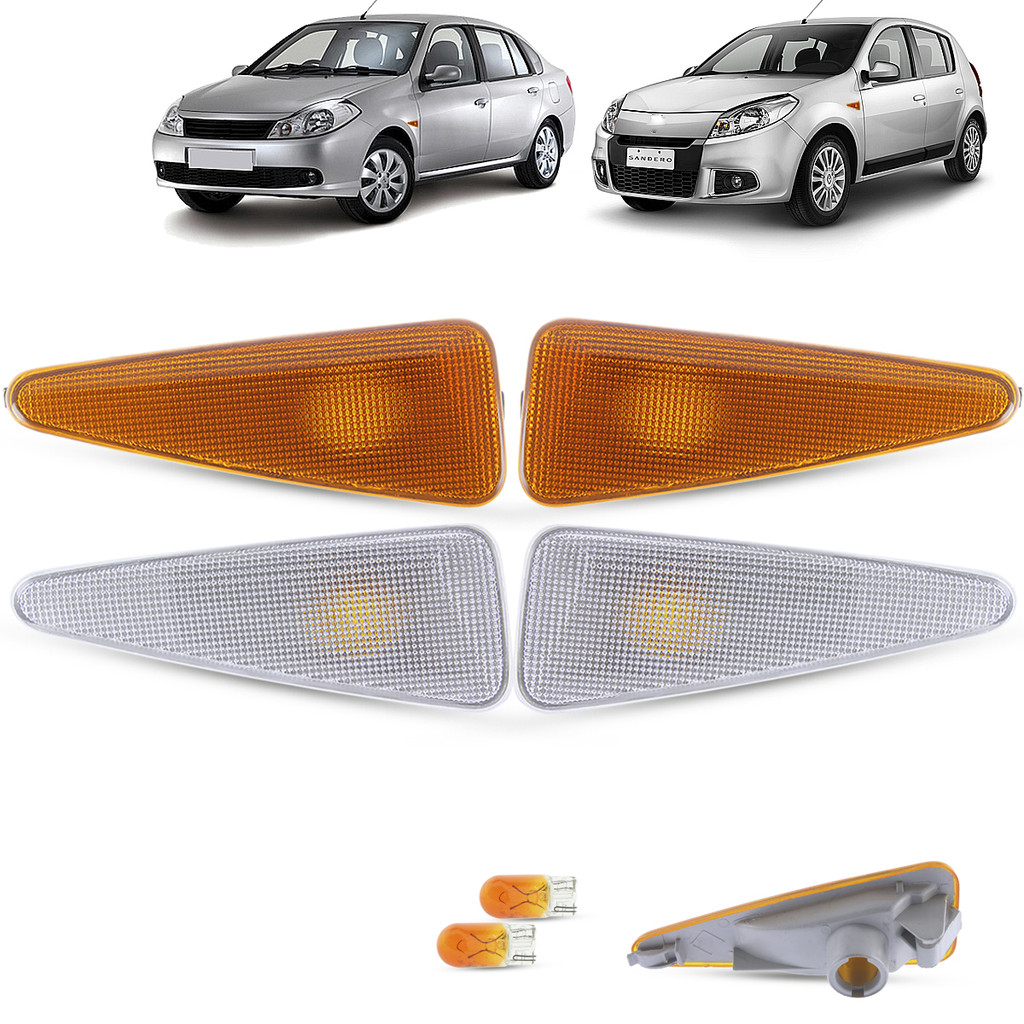 Par de Lanterna Pisca Seta Lateral + Lâmpada Renault Sandero Symbol Stepway 2007 2008 2009 2010 2011 2012 2013 2014