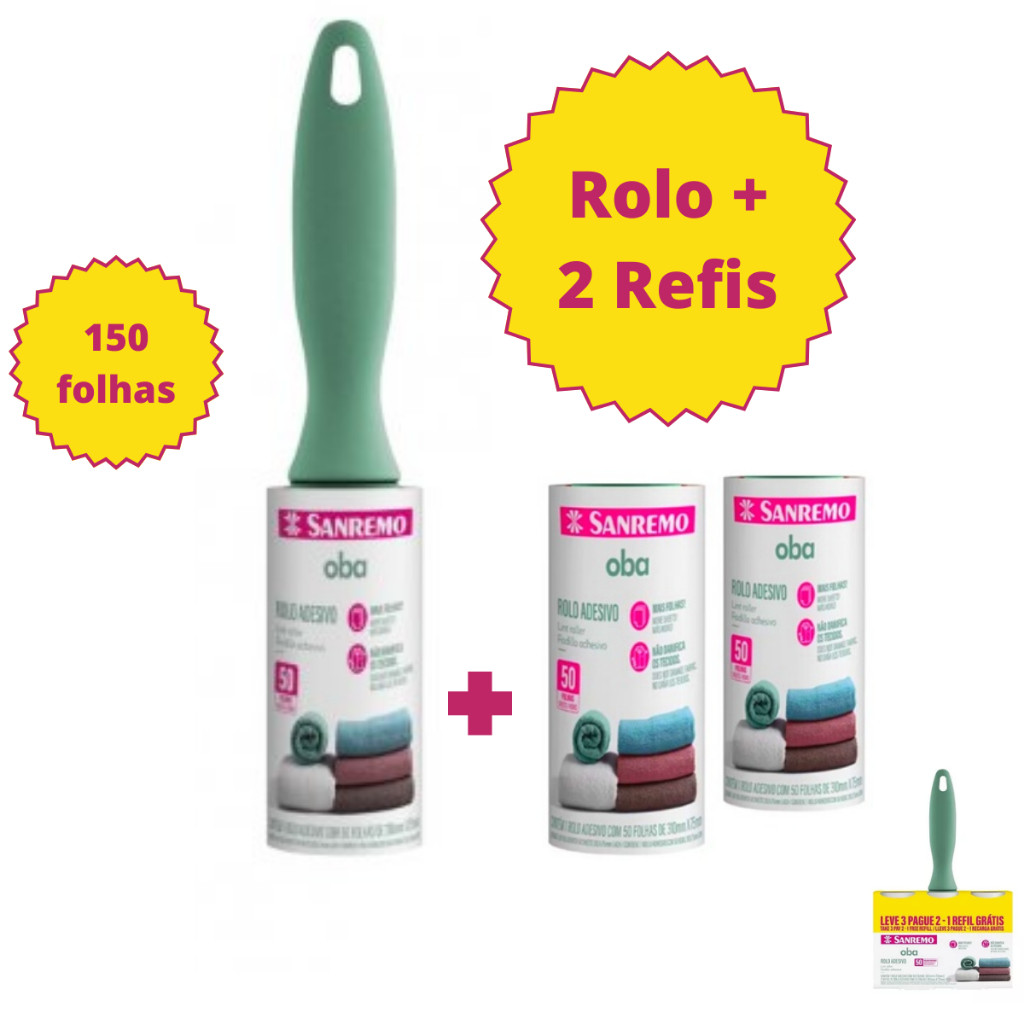 Rolo Tira Pelos Roupas Tira Pelos 150 Folhas Sanremo 2 Refil Rolinho em Oferta na Shopee