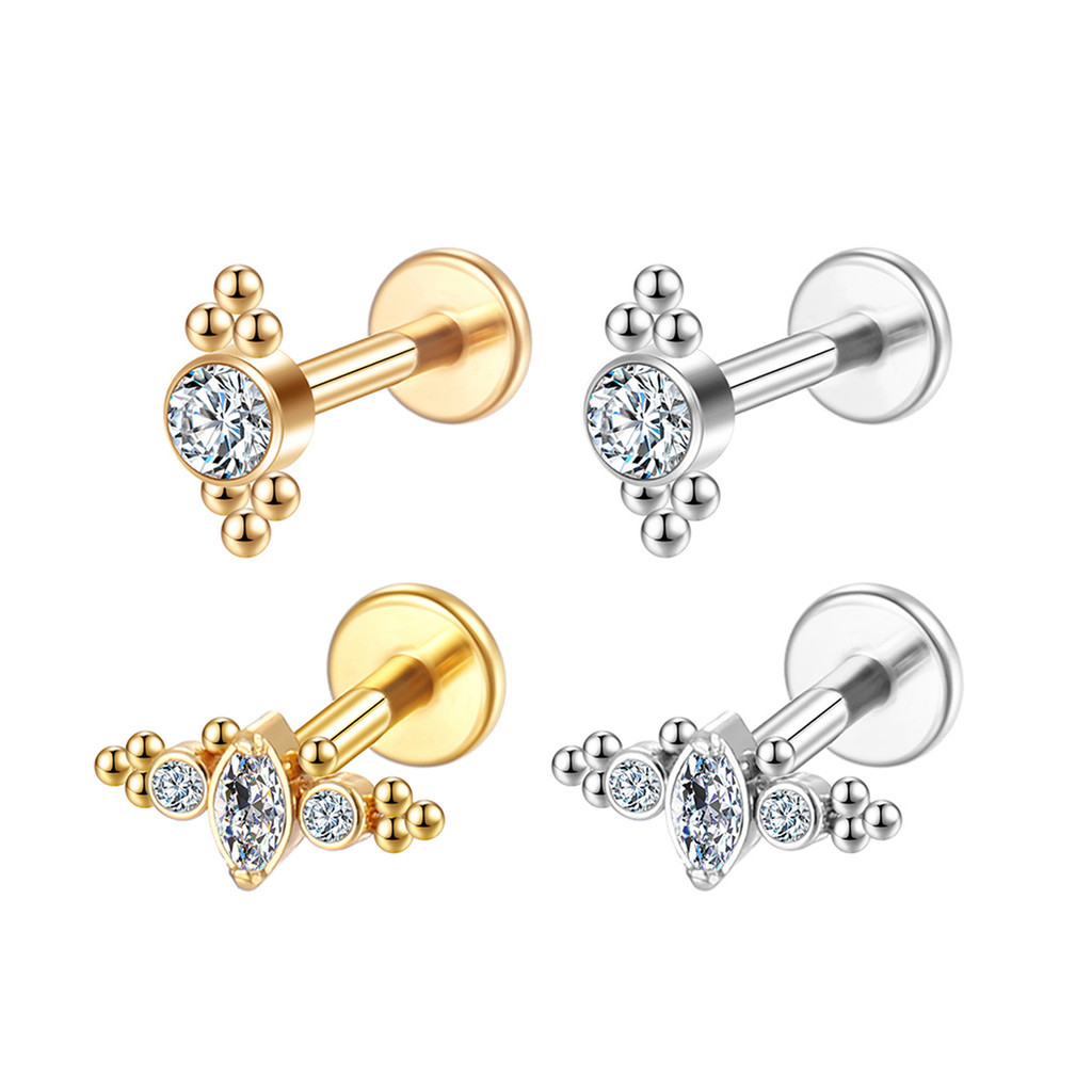 2PCS Kit Piercing Helix Conch Labret Aço Cirúrgico Pvd Indiano Zircônia Cravada - Fashion Accessories