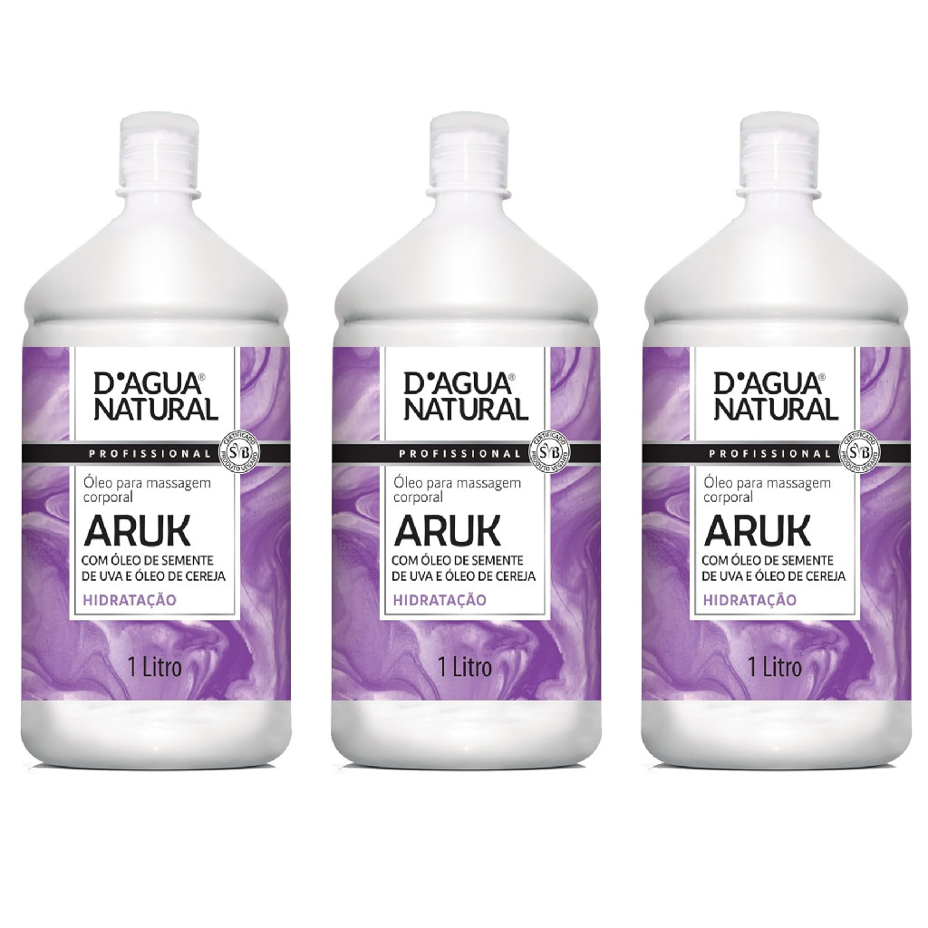 Kit com 3 Dagua Nartural Óleo Para Massagem Corporal Com Óleo De Semente De Uva e Óleo De Cereja 1L