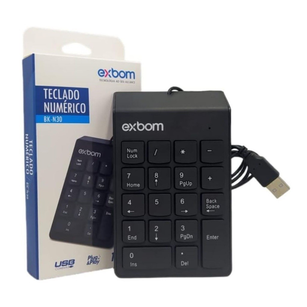 Teclado Número Exbom 18 Teclas com Cabo USB Portátil