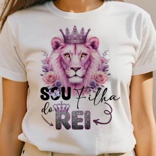 Camiseta T-shirt Feminina Blusa Baby Look Leão de Judá Sou Filha do Rei Moda Evangélica Gospel Cristão Cristã Jesus Deus em Oferta na Shopee