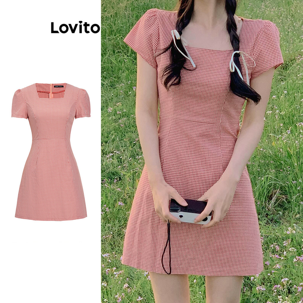 Lovito Vestido casual xadrez com zíper para mulheres L104ED695 - Women Clothes