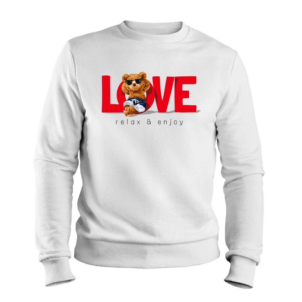 Blusa de Frio Agasalho Moletom Gola Redonda Flanelado Estampa Digital Unissex Envio Imediato Urso Love Relax