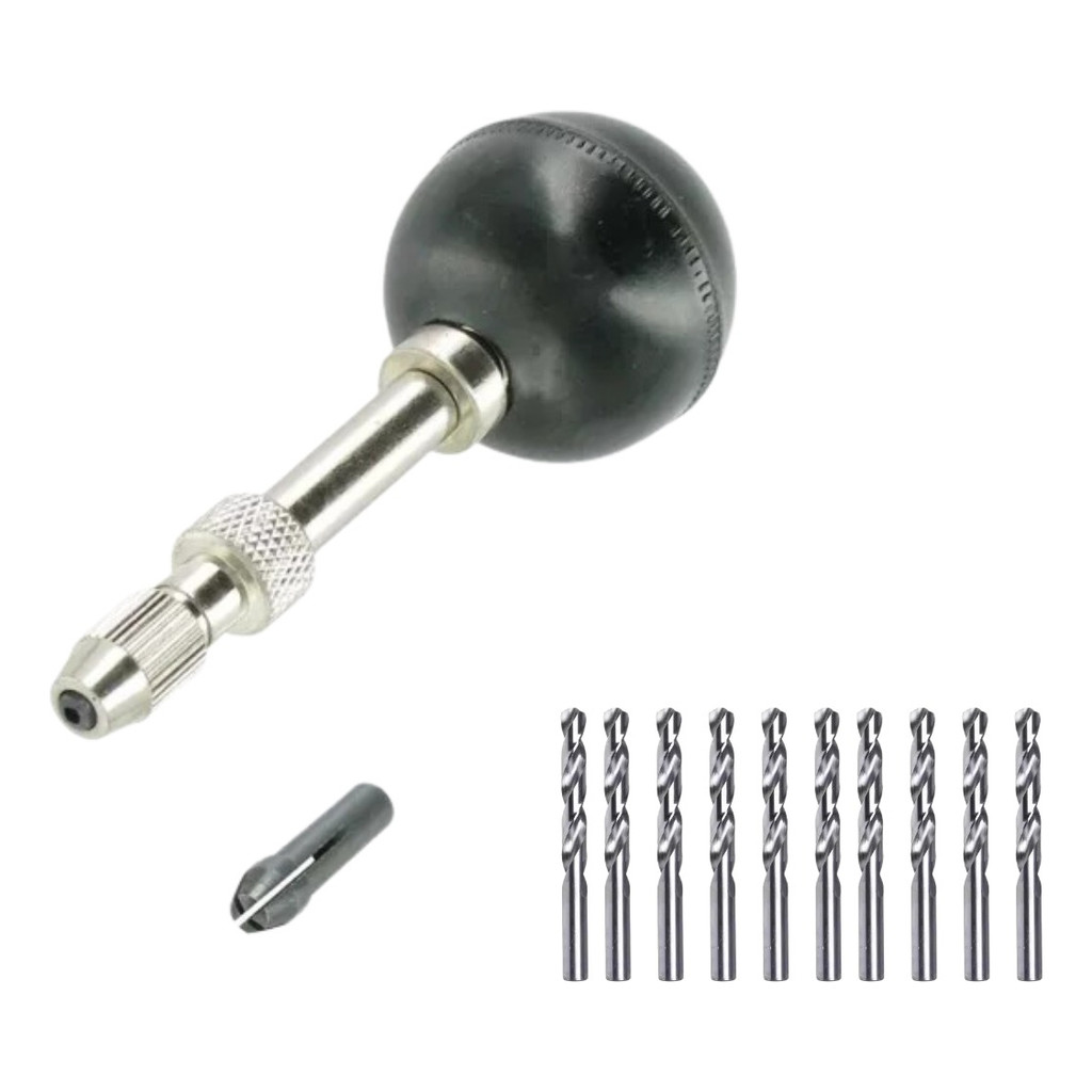 Kit 10 Brocas Espiral + Mandril Rotativo Buril Ourives
