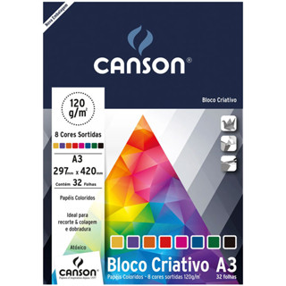 Bloco Criativo Cards A3 com 8 cores 120 grs com 32 folhas Canson em Oferta na Shopee