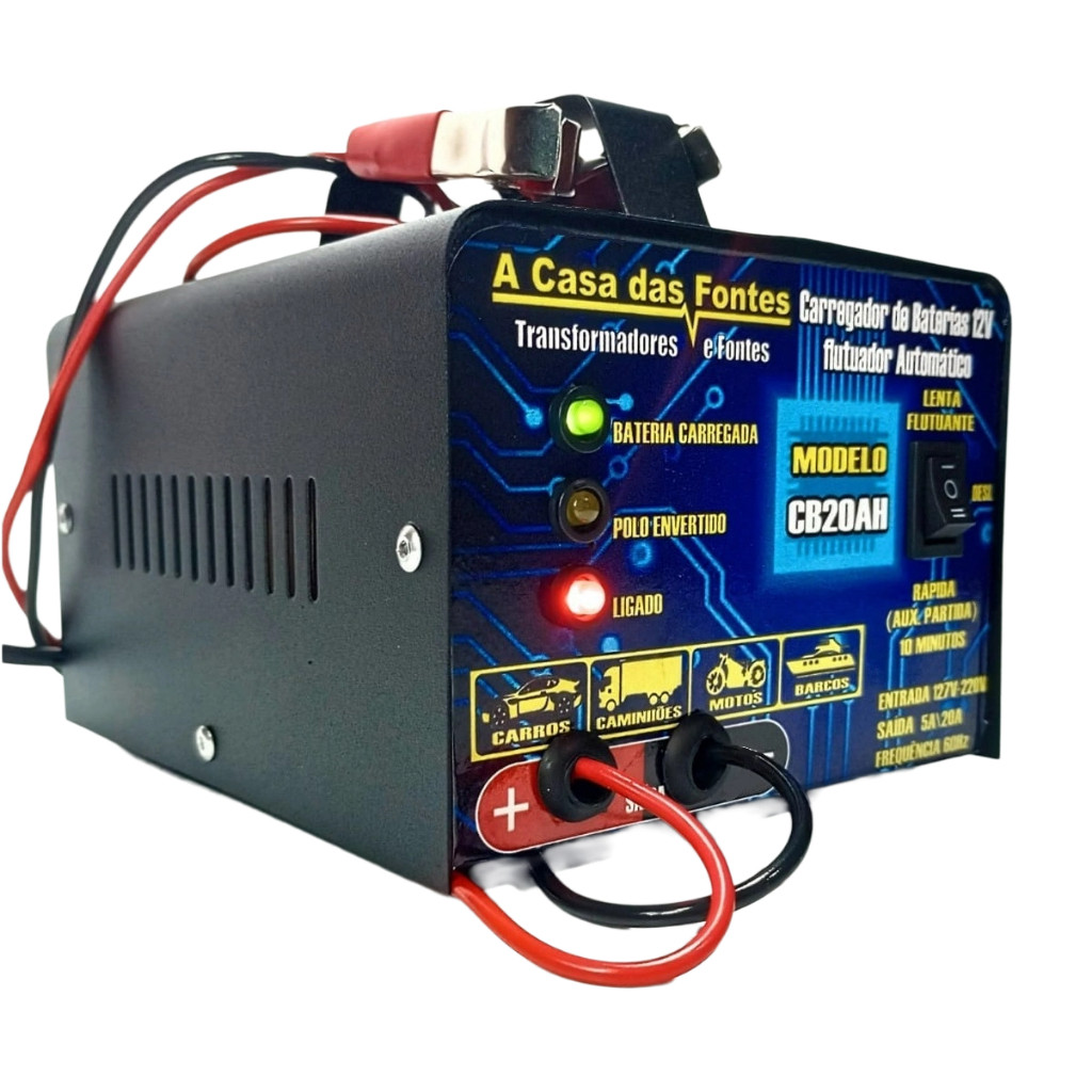 Carregador bateria 12v 20h para carro , moto, barco e caminhão. em Oferta na Shopee