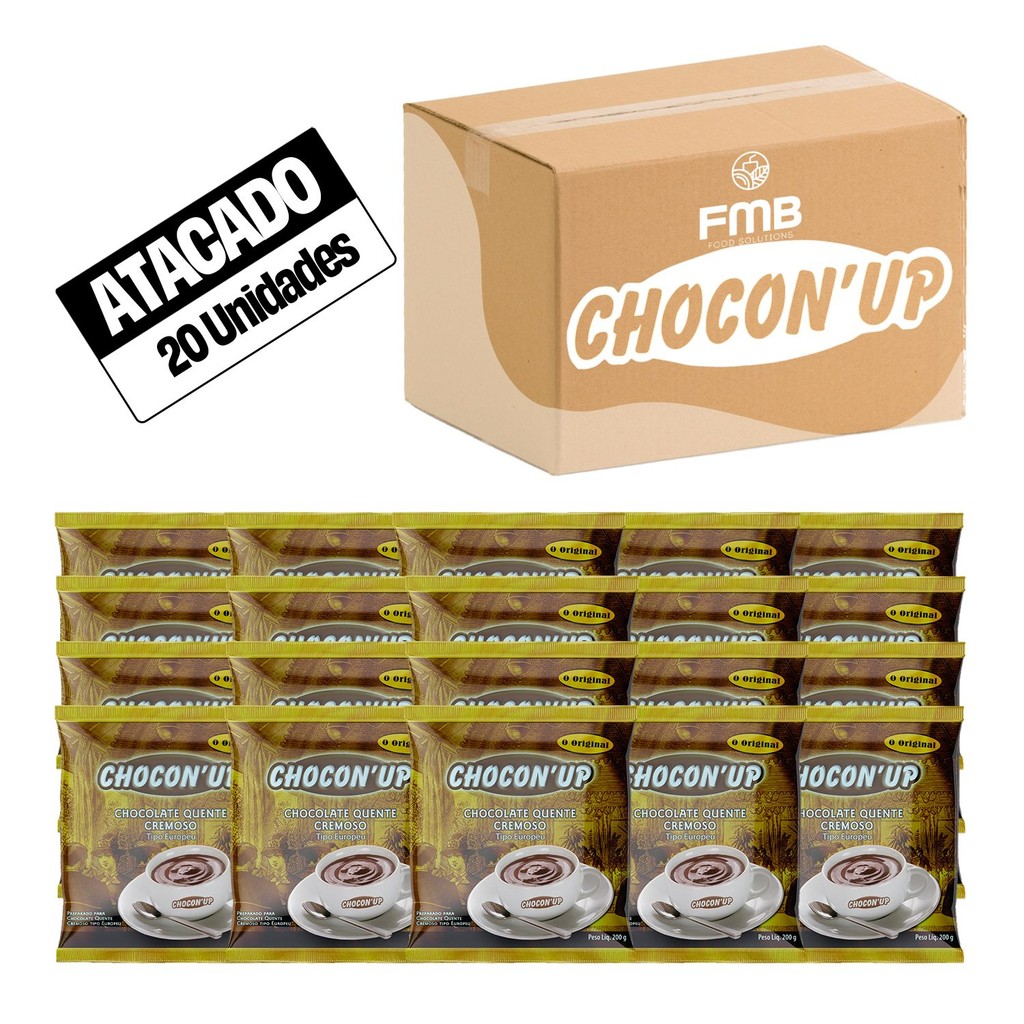 Pacote de 20 Chocolate Quente Cremoso Estilo Europeu Choconup 200g Caixa Atacado