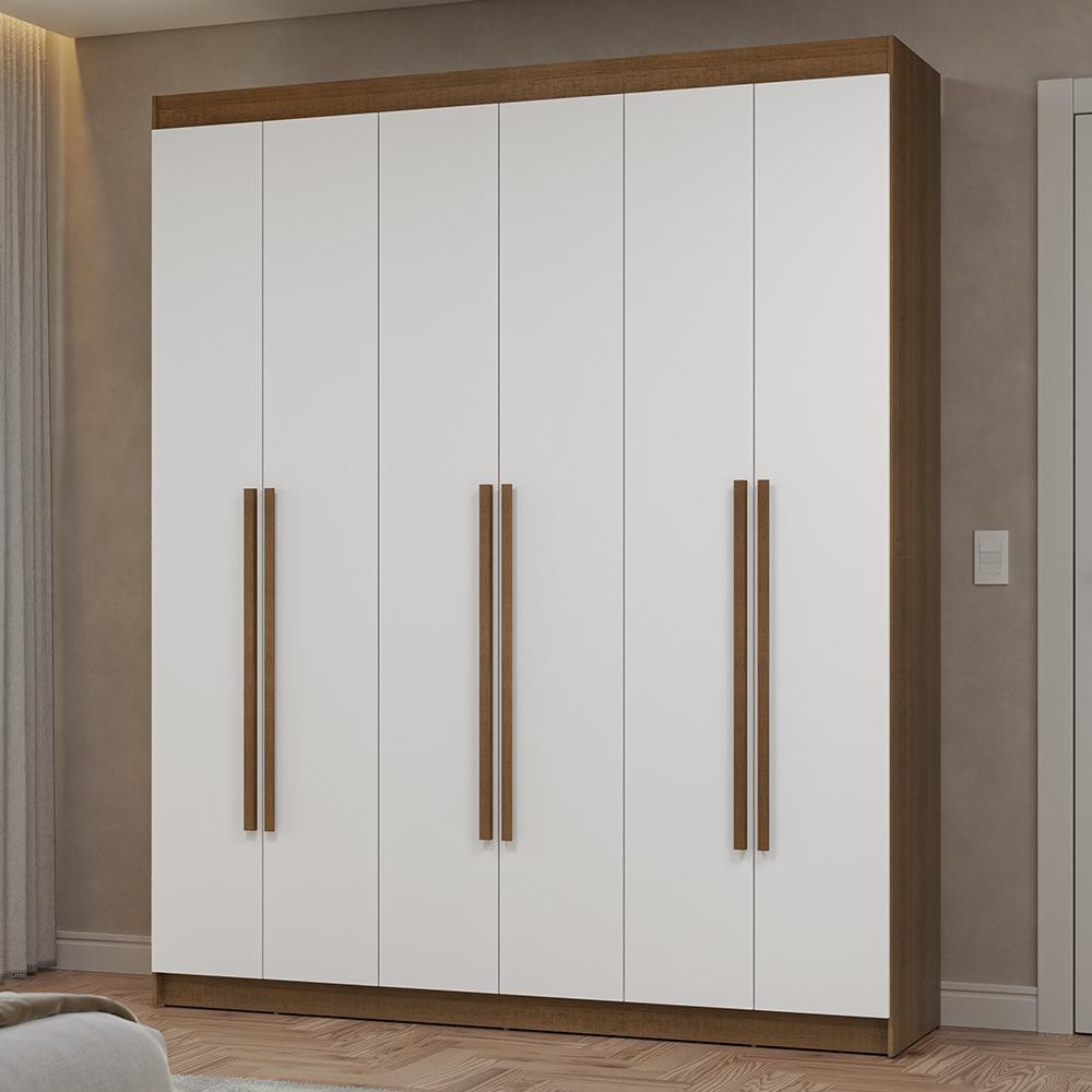 Guarda-Roupa Casal 6 Portas Batentes Rustic/Branco/Rustic Netuno Madesa em Oferta na Shopee