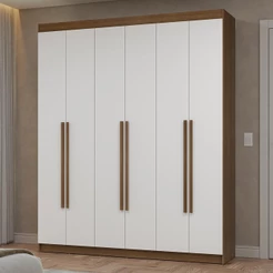Guarda-Roupa Casal 6 Portas Batentes Rustic/Branco/Rustic Netuno Madesa