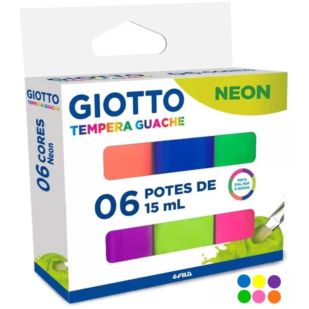 Tinta Guache Neon com 6 Cores 15ml - Giotto