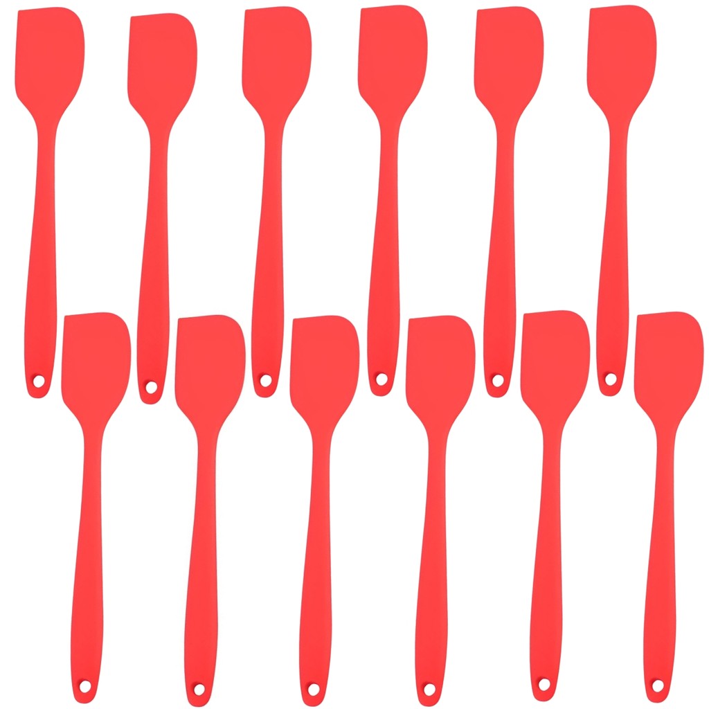 Kit 10 Espátulas de Silicone Vermelha Grande Utensílio Confeitaria Pão Duro Anti-risco Panela e Bolo