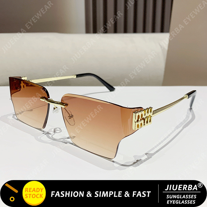 (JIUERBA) Óculos De Sol Com Letras Curvas De Metal Sem Moldura Quadrada De Design Elegante Estilo Ocidental