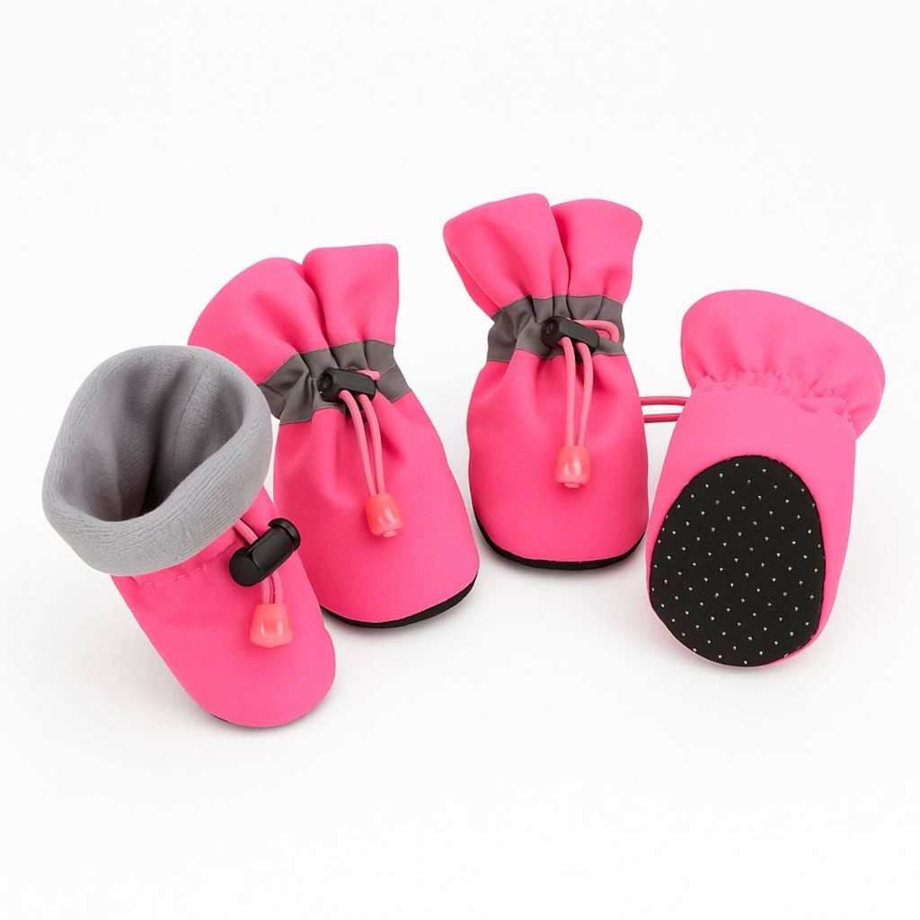 Bota de Cachorro Gato Pet Botinha Protetor Tecido Antiderrapante Elástico Ajustável Pequeno Rosa 4un