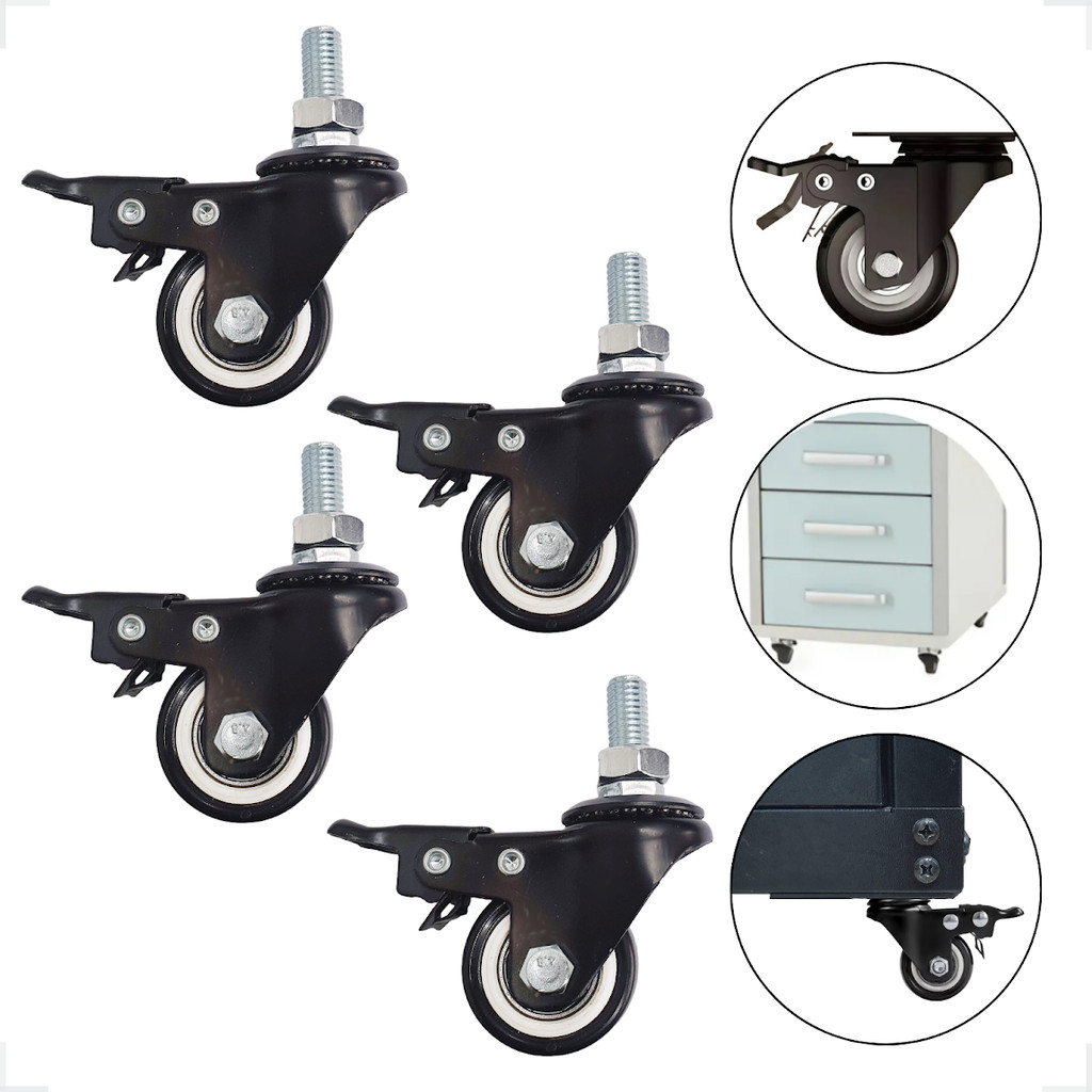 Kit 4 Rodinha Rodízio Roda Espiga Parafuso Com Trava 400kg