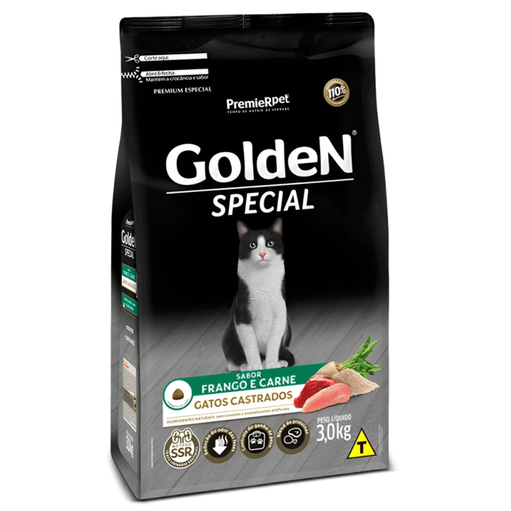 Ração Golden Gatos Special Carne e Frango Castrados 3kg - Pets