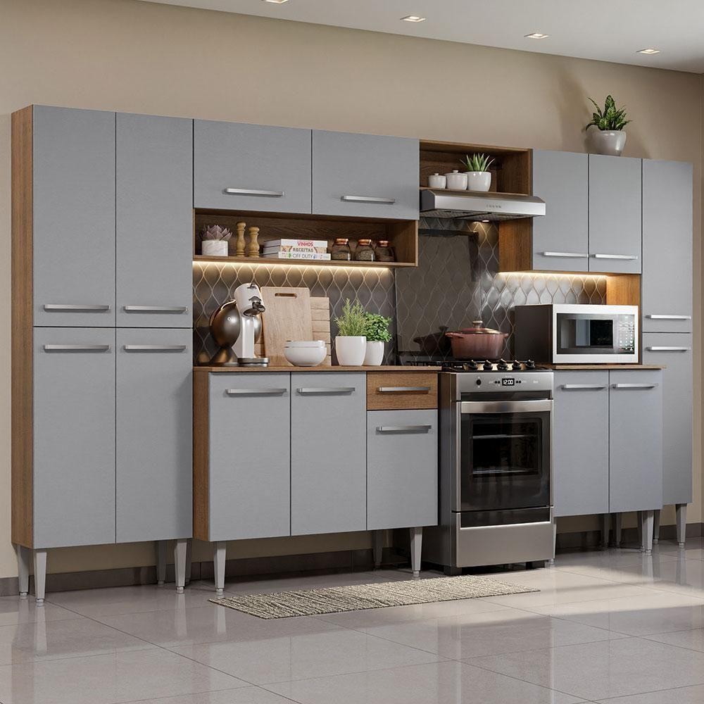 Armário De Cozinha Completa 325Cm Cinza/ Joy Madesa