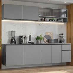 Armário De Cozinha Completa Suspenso 240cm Nice Madesa 04 Cinza