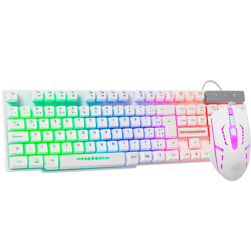 Kit Gamer Branco KMW5228 Teclado RGB ABNT 2 + Mouse Óptico 1000 DPI USB