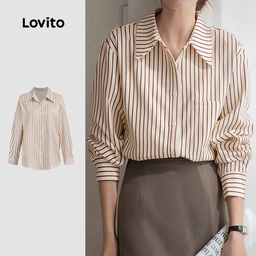 Lovito -  Blusa Casual com Botões Bolso Toque Suave Blusa para Todas As Estações para mulheres LBL26004 - Women Clothes