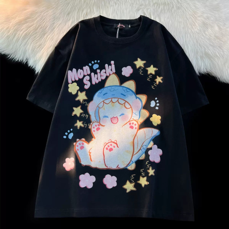 Camiseta Korean Estilo Harajuku Kawwai Graphic Cartoon Gola Solta Redonda Desenho Verão Style street