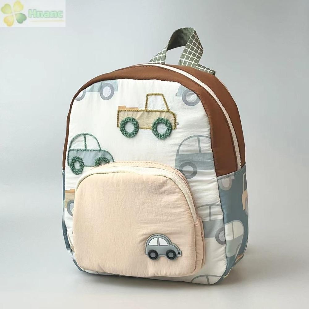 Mochila Escolar Infantil HNANC , Para Estudantes De Jardim De Infância Com Bordado De Carro De Desenho Animado , Multifu