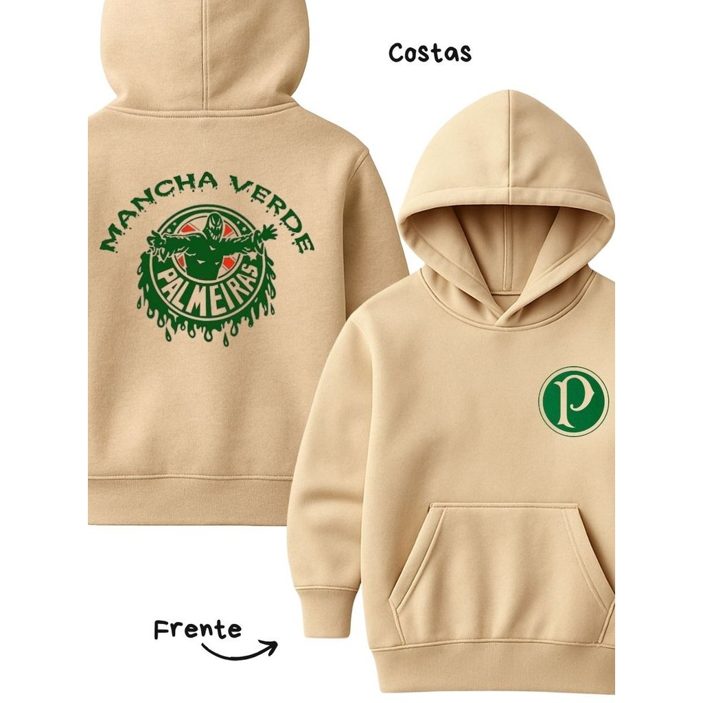 Moletom Canguru Com Capuz Palmeiras Verdão Porco Blusa de Frio Mancha Verde Casaco Infantil Agasalho Menino Menina