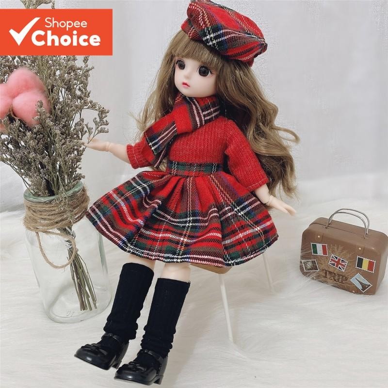 Boneca BJD 30CM Com 12 Articulações Móveis-Brinquedo De Vestir Em Escala 1/6 , Olhos Marrons E Roupa De Natal
