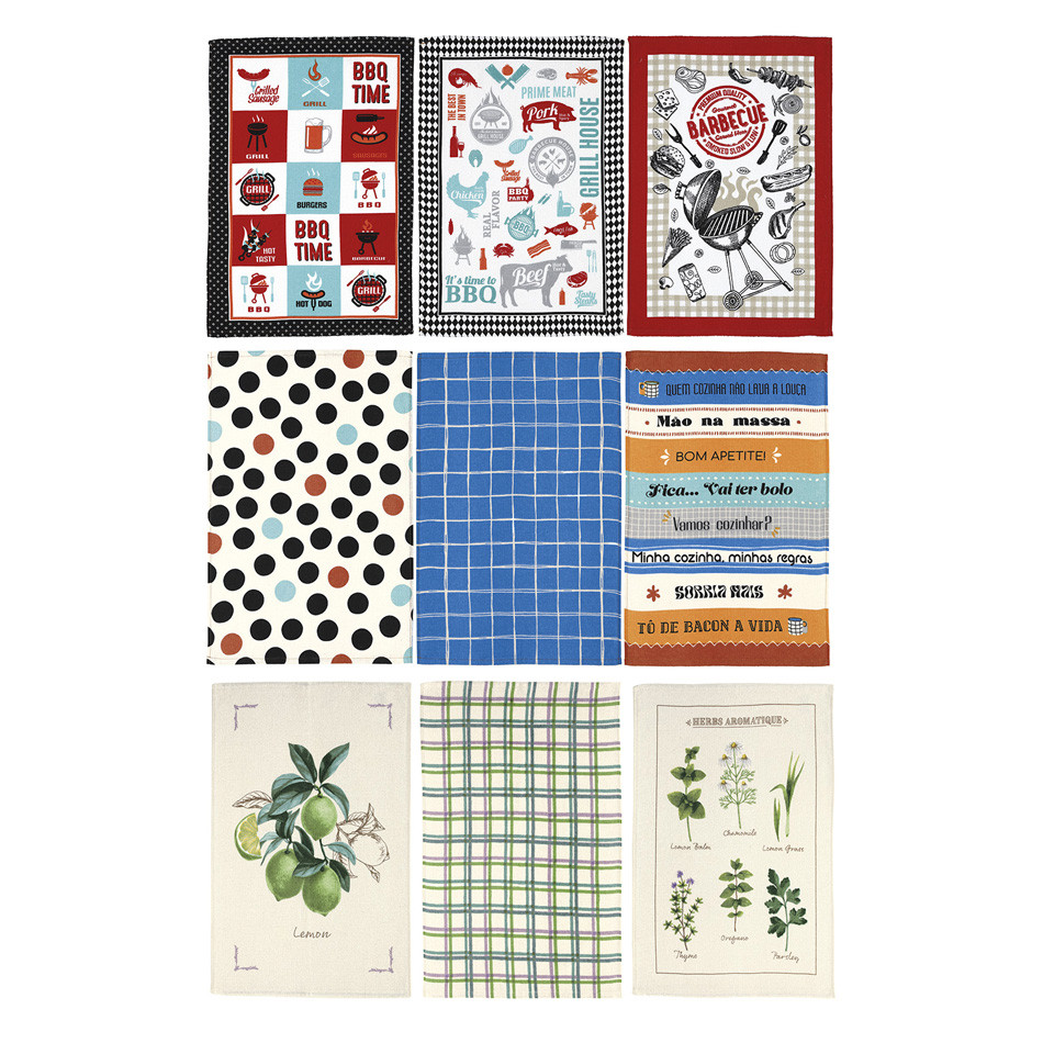 Kit Com 6 Peças Pano De Copa Felpudo Prata Estampado Prato Atoalhado Atacado Dohler