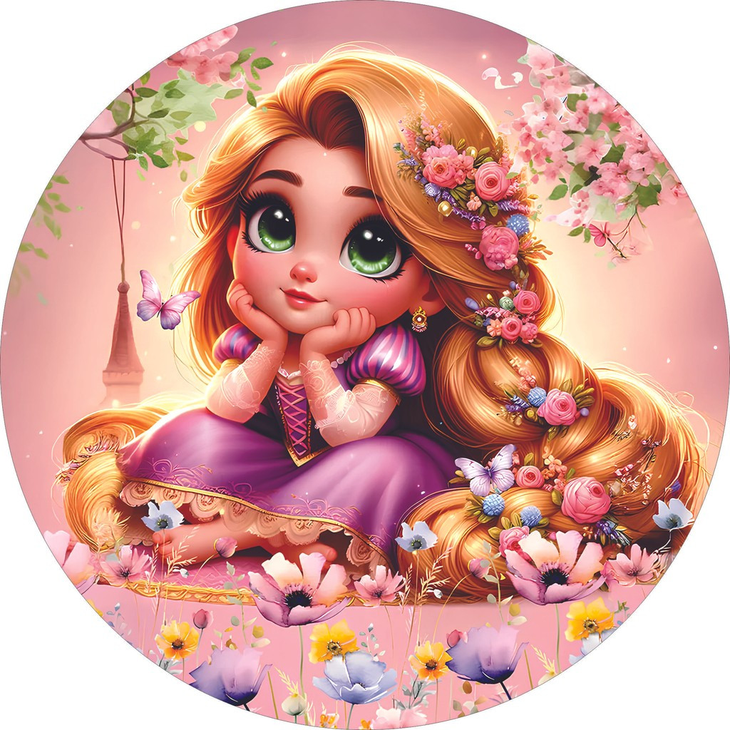 Capa de Painel Redondo Rapunzel Enrolados Princesas Baby Cute Tecido Sublimado Vários Modelos 1,50x1,50 e 50x50 em Oferta na Shopee