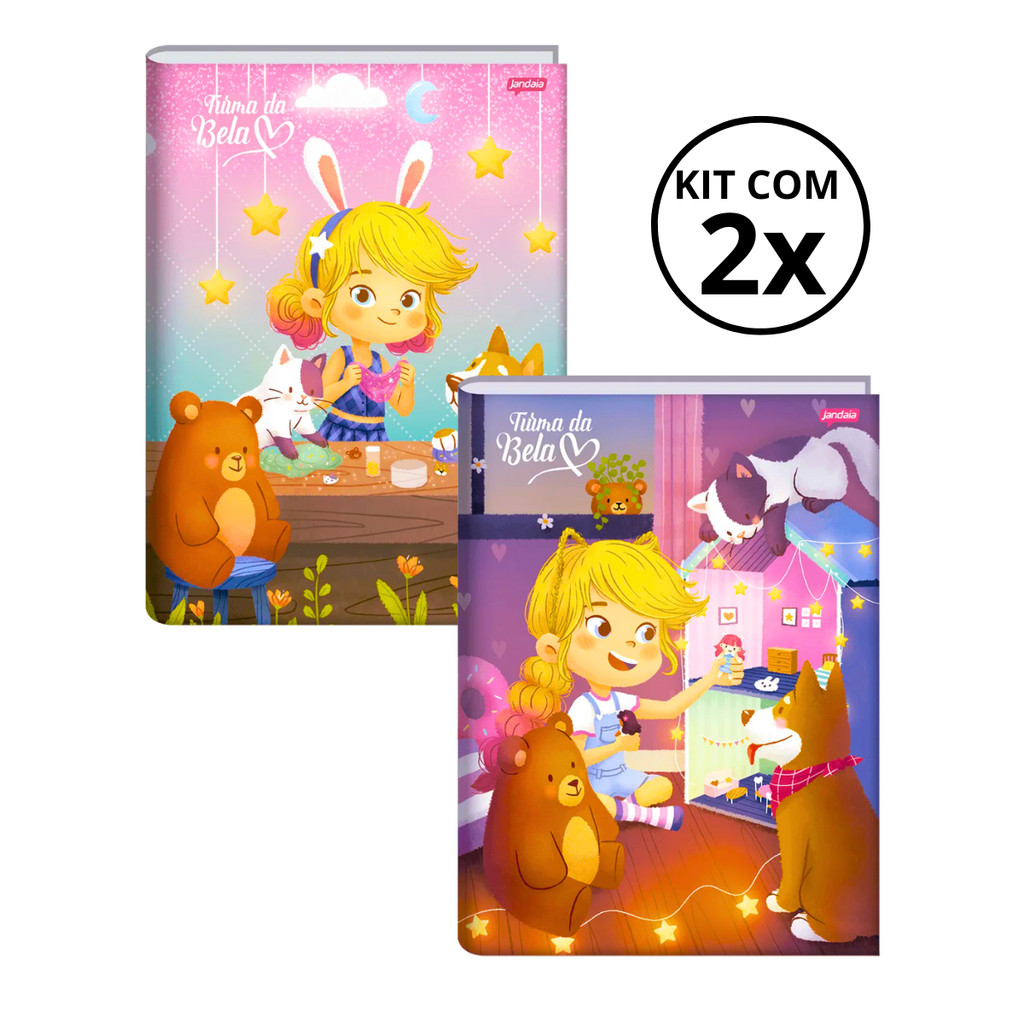 Kit Com 02 Cadernos Brochura 80 Folhas Turma da Bela - Jandaia CAPA:Slime/Casinha em Oferta na Shopee