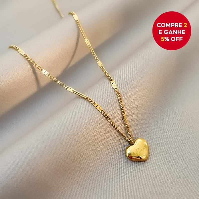 Colar Minimalista Coração, Corrente Choker em Aço Titânio, Acessório Elegante e Durável pa...