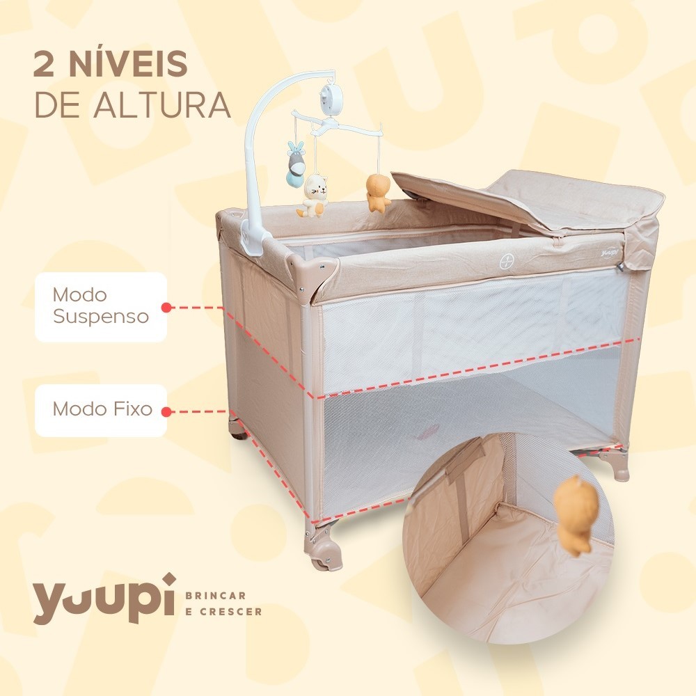 Berço e Cercadinho Portátil com Trocador e Bolsa para Transporte Bege Yuupi — imagem 2 de 2