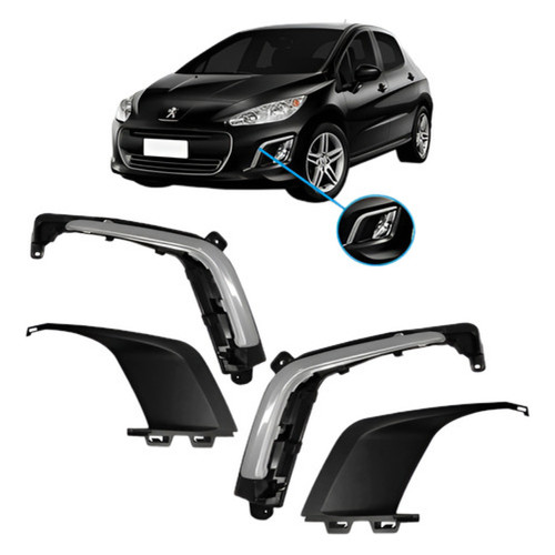 Kit Moldura Milha C/ Friso Cromado Peugeot 308 12/14