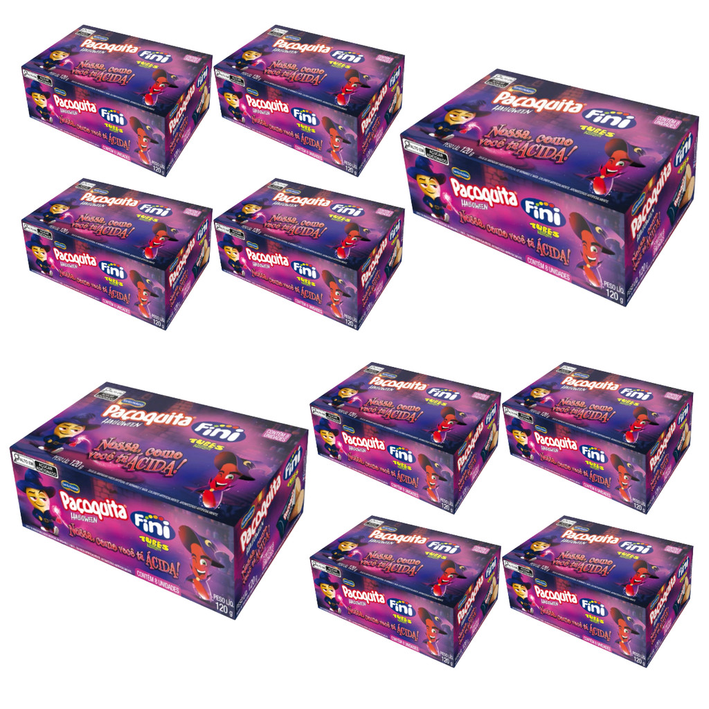 10 Caixas Paçoquita Halloween Fini Tubes Azedinhos 120g