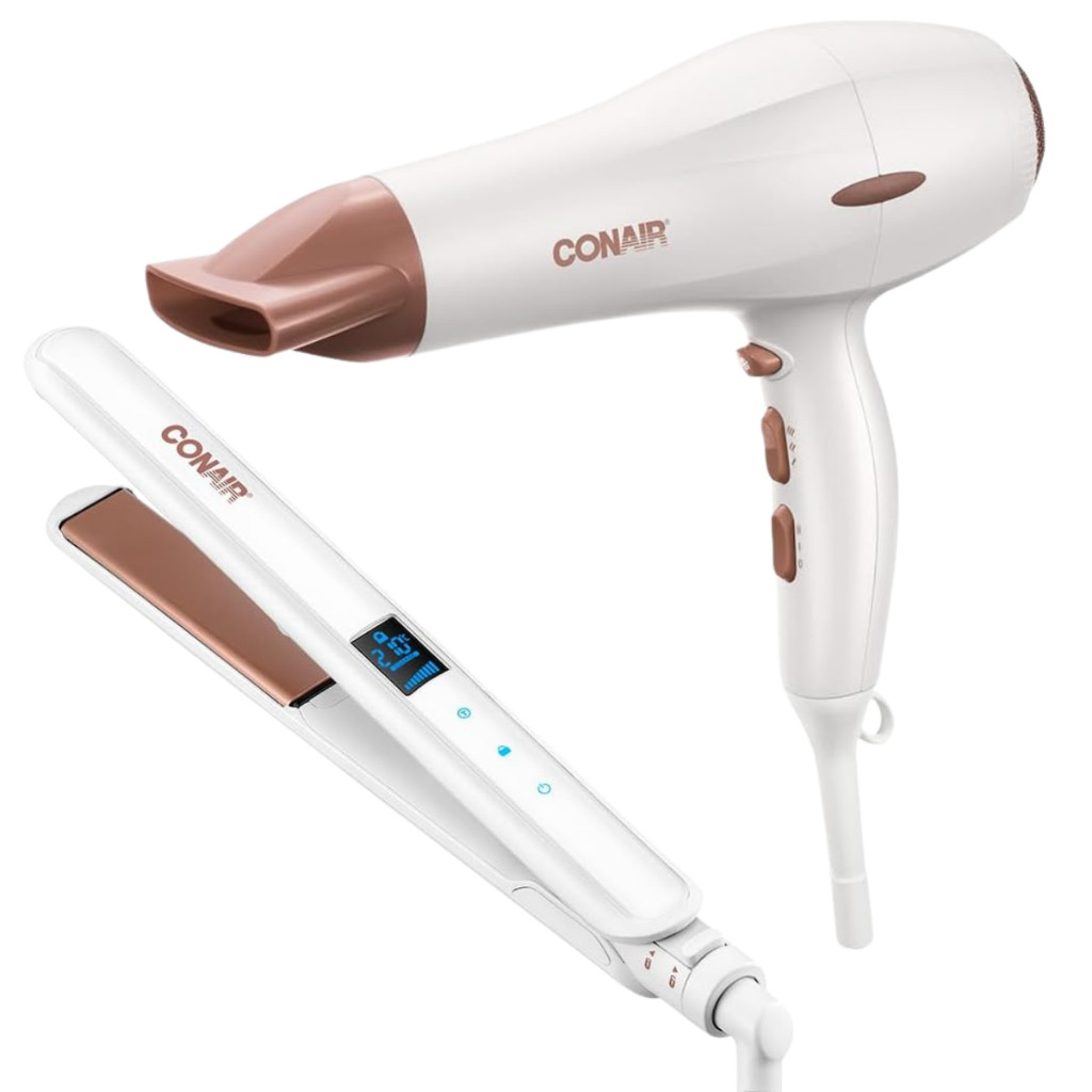 Kit Secador e Prancha Conair Double Ceramic Potência Brilho Proteção para Seus Cabelos
